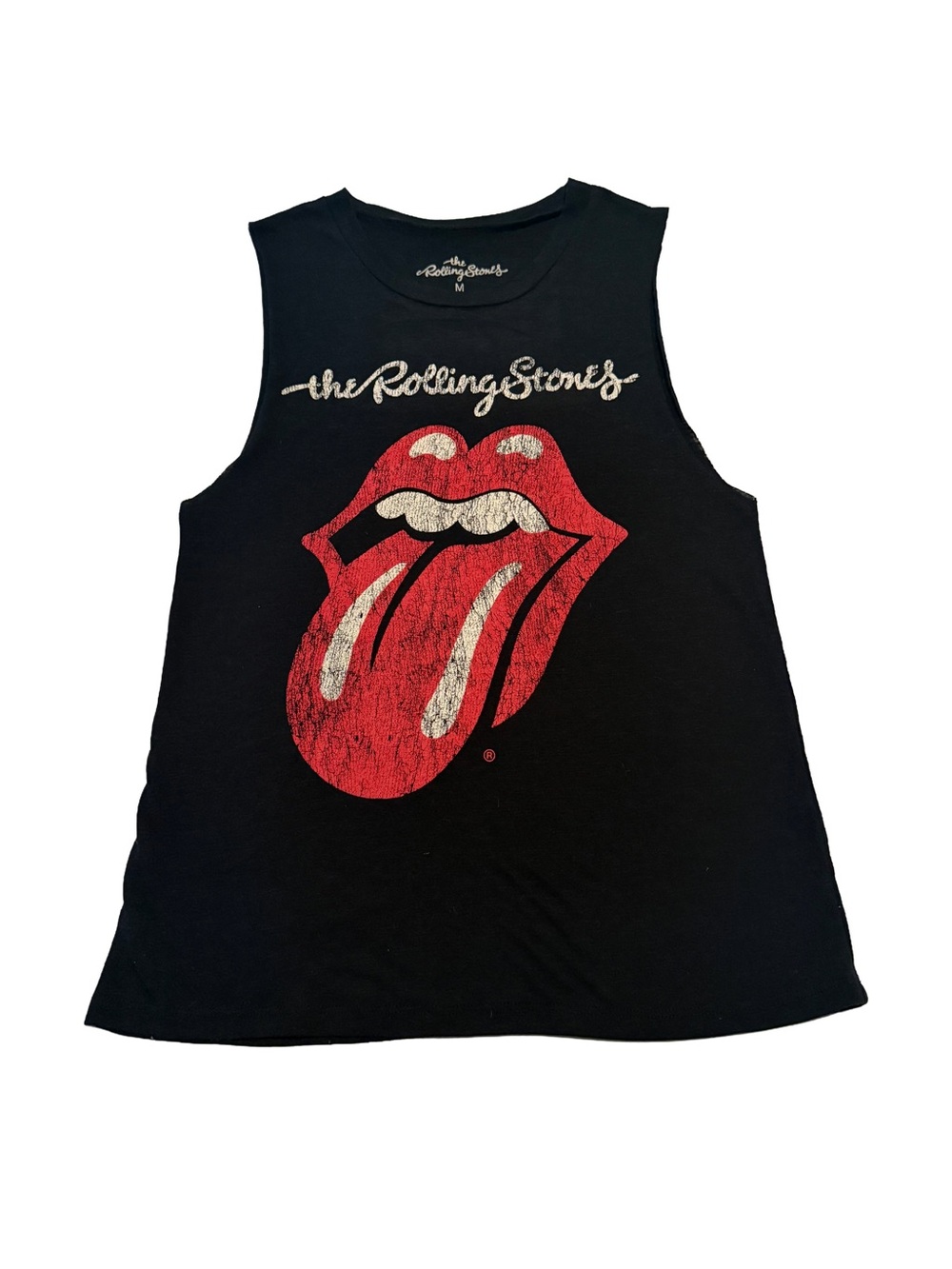 The Rolling Stones Black Tank with Red & White Tongue Graphic M